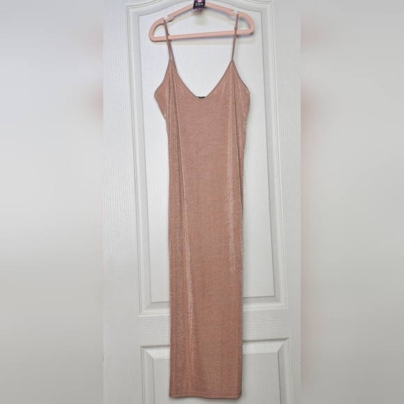 Zara Women's V-Neck Midi Slip Dress Adjustable Straps, Beige Color, SMALL - Picture 3 of 7